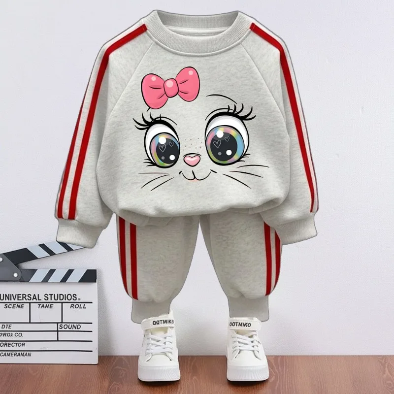 2026 frühjahr Neue Stil Mädchen Mode O Neck Hoodies Sets Seite Streifen Lange Hose Set für Kinder Casual Sweatshirt und Hosen 2 stücke