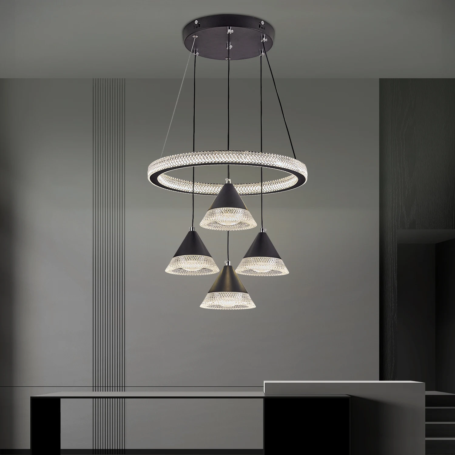 Led ثريا تركب بالسقف غرفة المعيشة غرفة نوم الذهب الأسود ضوء السقف الديكور المنزل الحديثة الفاخرة مصباح معلق تركيبة إضاءة #4