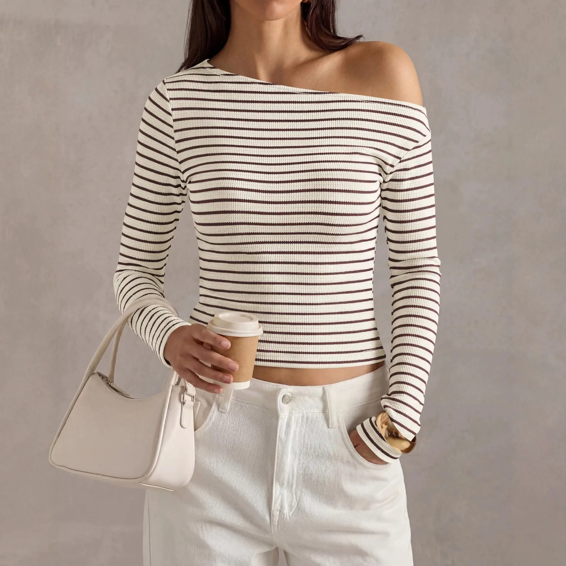 Casual Long Sleeve Top Short Length with Striped Plaid Western Style Ironed Finish Loose Fit for Women Long Sleeve T Shirt