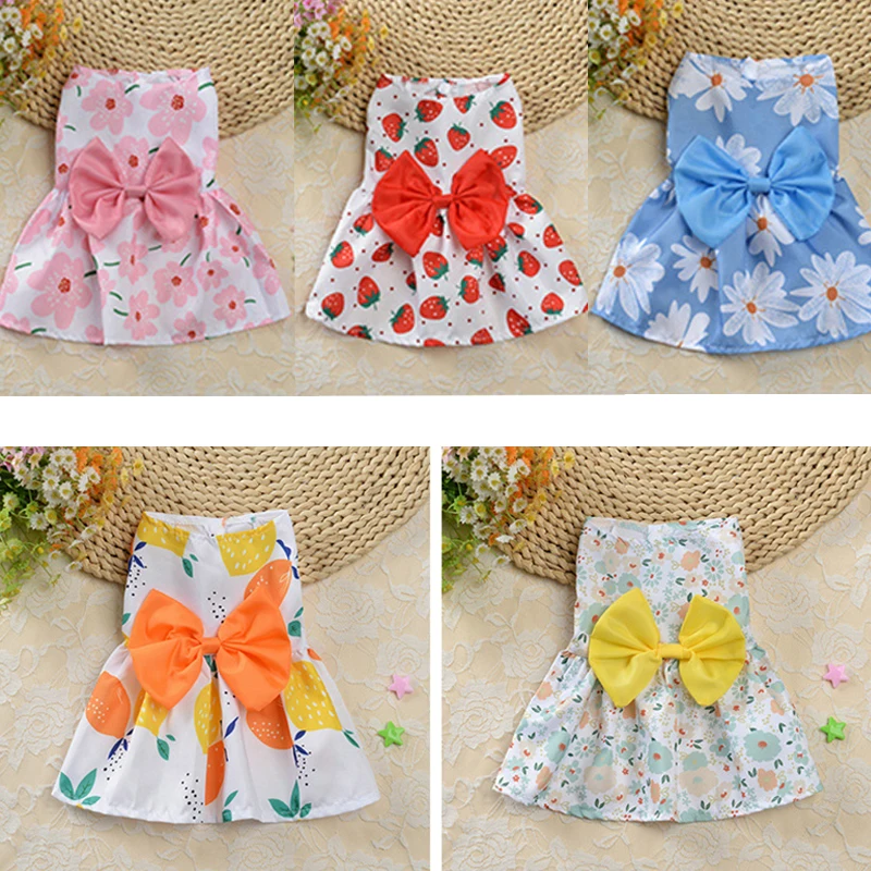 Summer Printed Pet Dog Dress Sling Style Fruit Pattern Puppy Skirt for Small Medium Dogs Clothes Chihuahua Vest Teddy Costumes