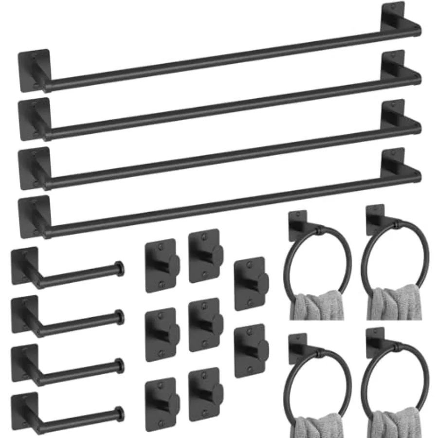 

20 предметов: настенные аксессуары для ванной комнаты, 24-дюймовые держатели для полотенец, полки для полотенец, настенные держатели для туалетной бумаги.