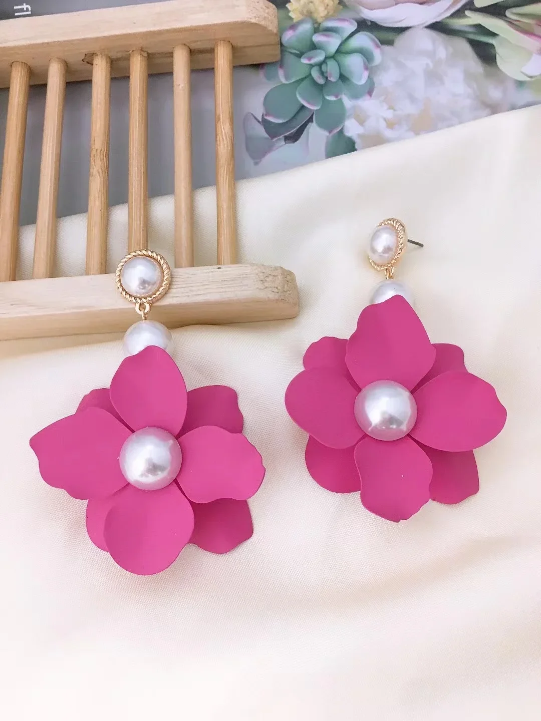 Colorful Enamel Flower Dangle Earring for Women Wedding Party Fashion Pearl Floral Statement Ear Accessories Jewelry