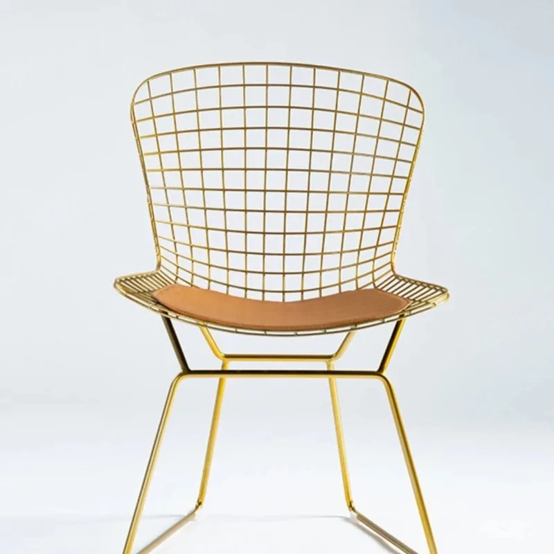 Golden Simple Wire Chair, Hollow Wrought Iron Dining Chair, Metal Nordic Lounge Chair, Designer Celebrity Cafe Chair