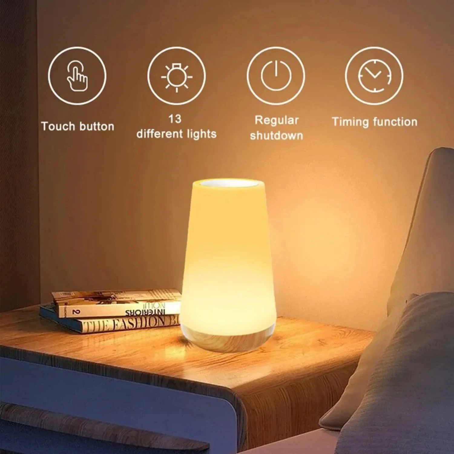 Bedside Touch Night Light com controle remoto, luz de mesa pequena, 13 cores mudando, regulável, quarto, novo