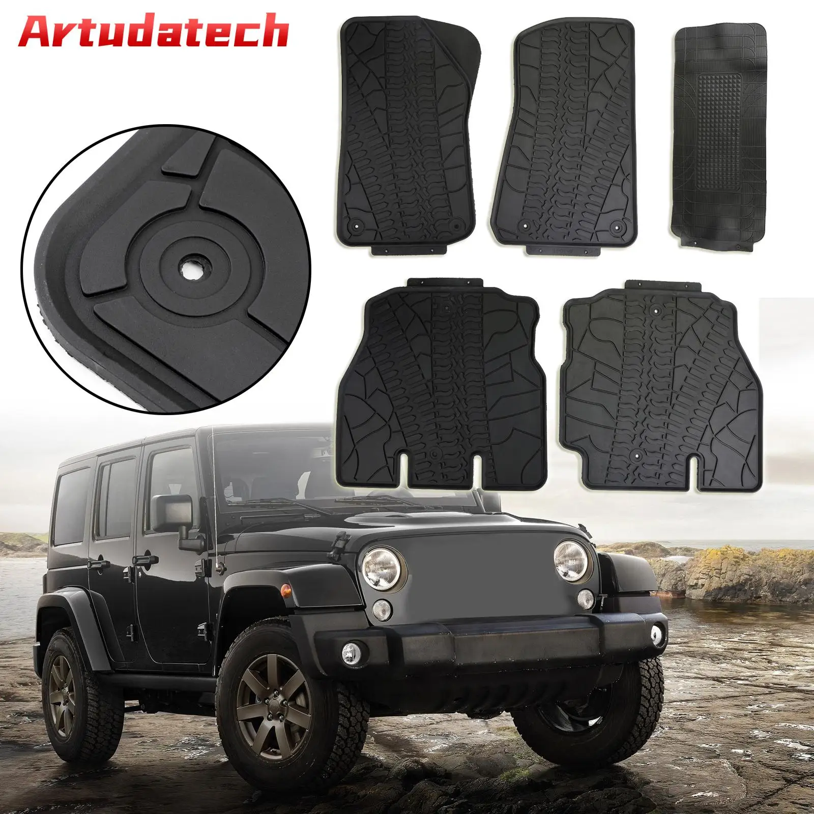 Artudatech Floor Mats Liners for 2018-2020 Wrangler JL 4-Door Unique TPE Car Accessories