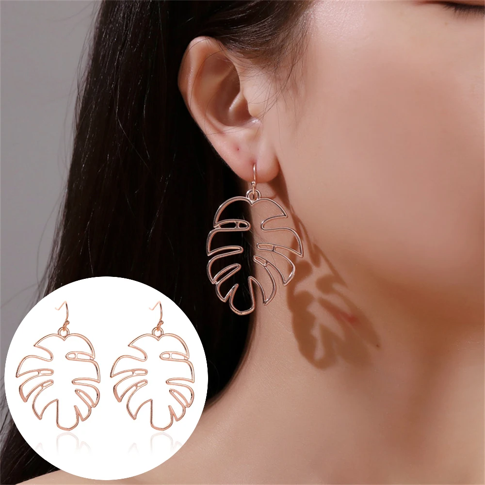 Simpe Plantain Leaf Earring Dangle for Women Fashion Hollow Leaf Charm Stud Earrings Earwear Femme Jewelry Studs Ear Gifts 2024