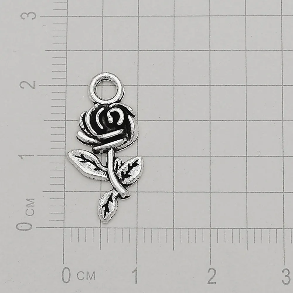 Antique Silver Plated Rose Flower Charms Valentine\'S Day Pendants For Diy Keychain Jewelry Making Findings Supplies Accessories