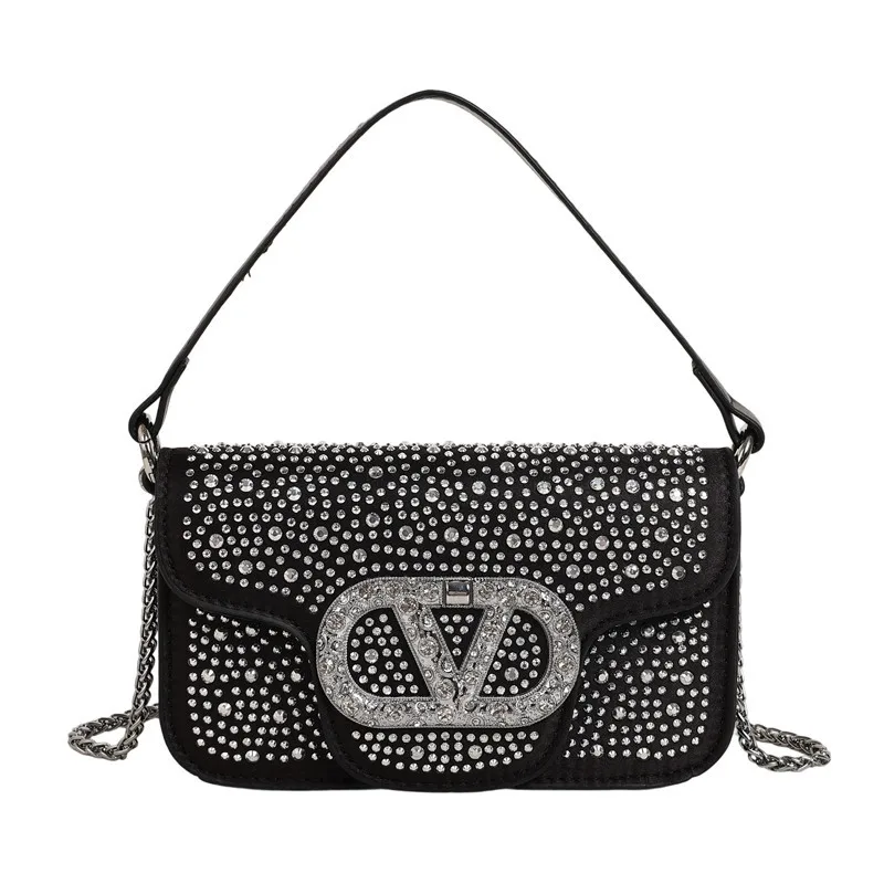 ​ Квадратная женская сумка со стразами, регулируемый ремешок-цепочка, кошелек через плечо, маленький шикарный кошелек из веганской кожи на день