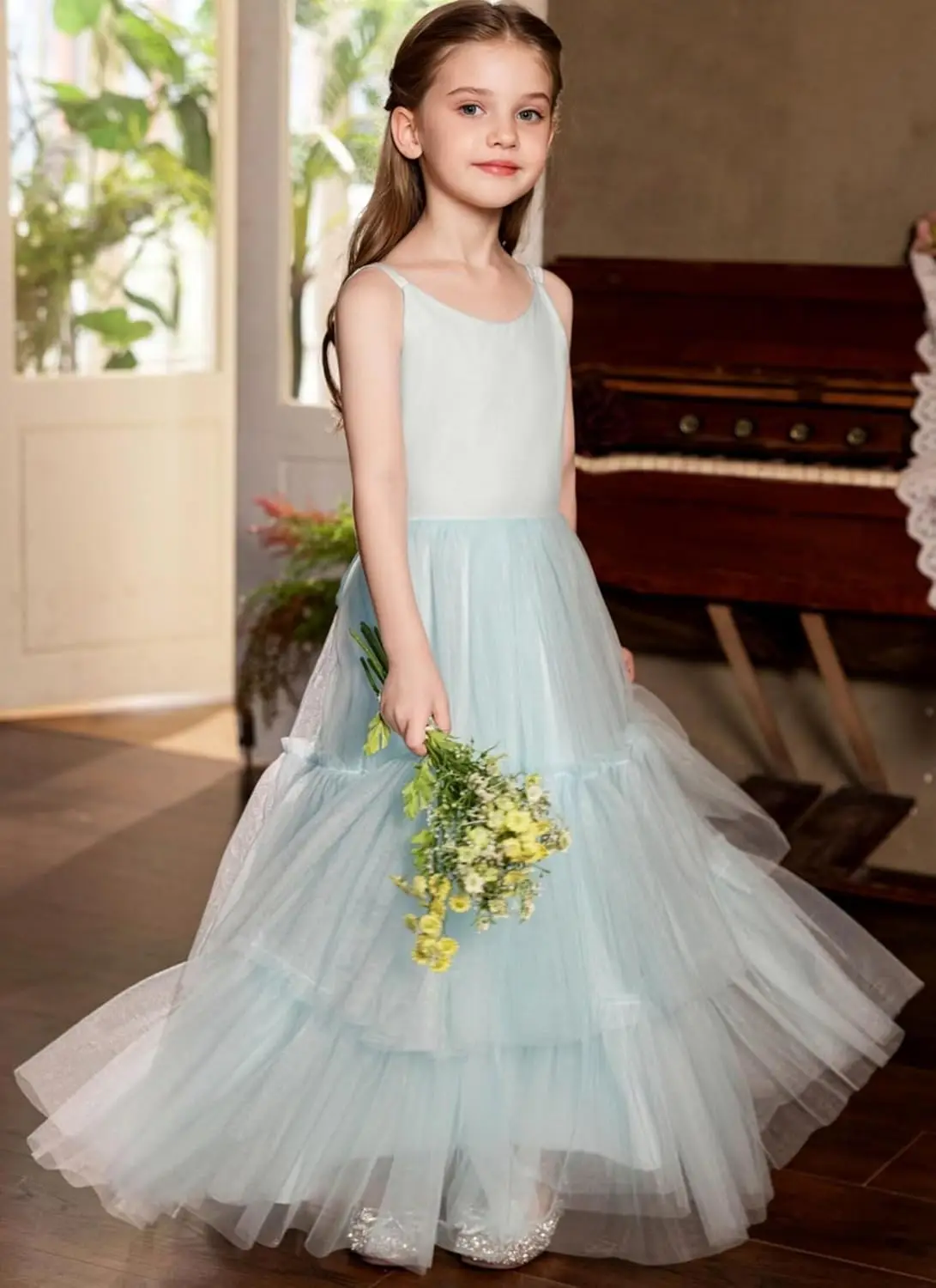 فساتين بوهو لفتاة الزهور لحفلات الزفاف من التل الكشكشة فستان رسمي بدون ظهر للحفلات والعطلات فساتين فتاة الزهور #4