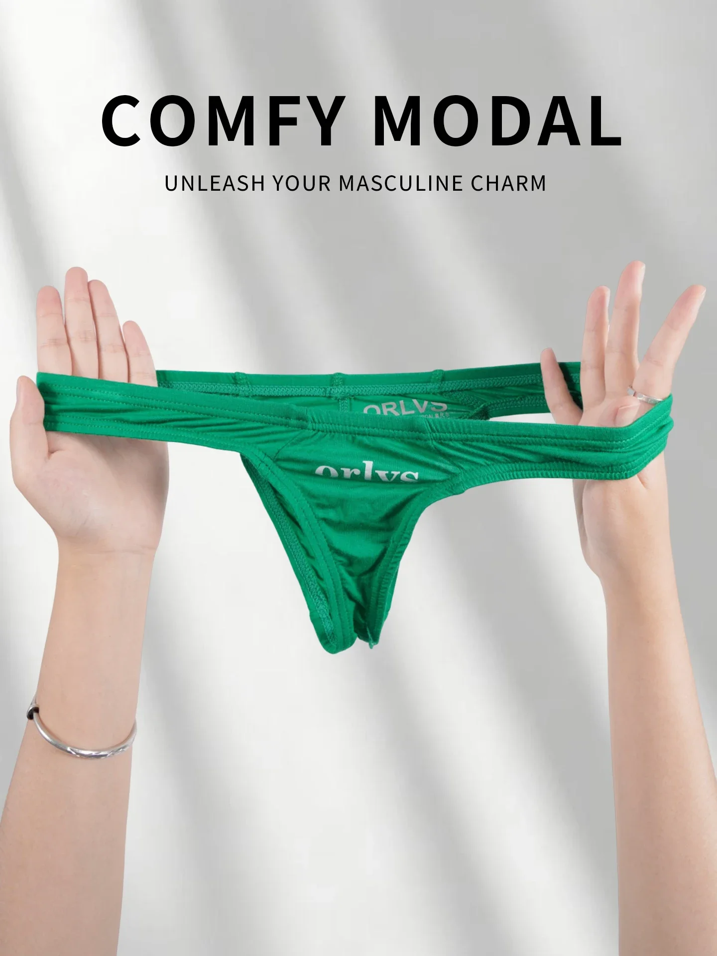 Men's Modal Thong Multi Colors Pack, ORLVS Logo Low Rise Bare Feel Underwear, High Elastic 3D Convex Pouch T-Back Briefs