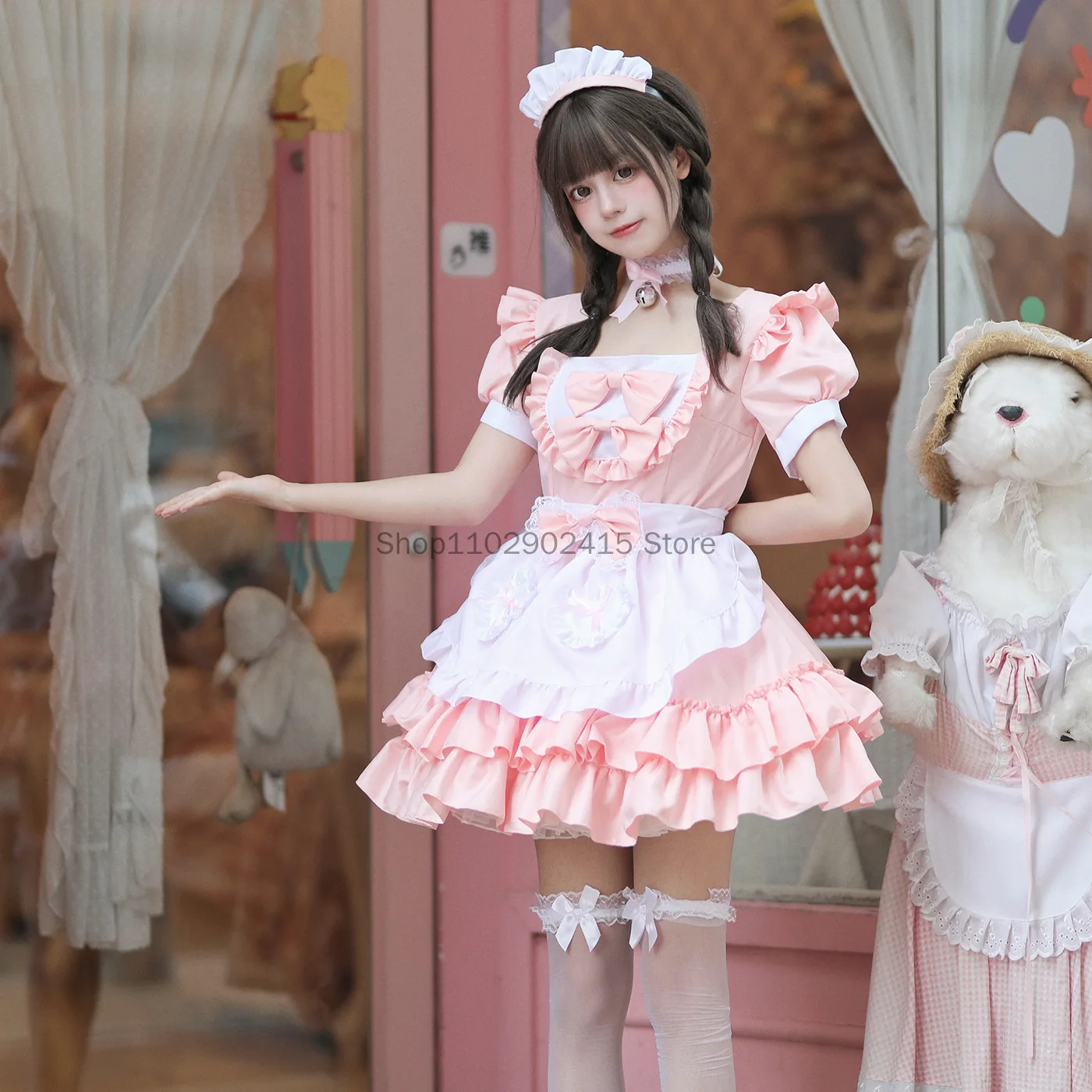 Robe de femme de chambre rose sexy Lolita pour femme, vêtements Kawaii Anime, robe douce japonaise, costume de jeu en plis, cosplay de fête d'Halloween