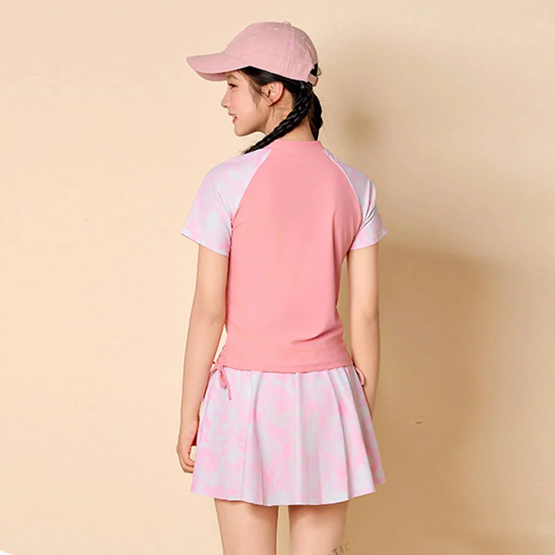 Summer Girls Swimwear Two Piece Long Sleeve Swimsuit With Fake-two Shorts Kids Bathing Suit Children Swimming Suit Beachwear