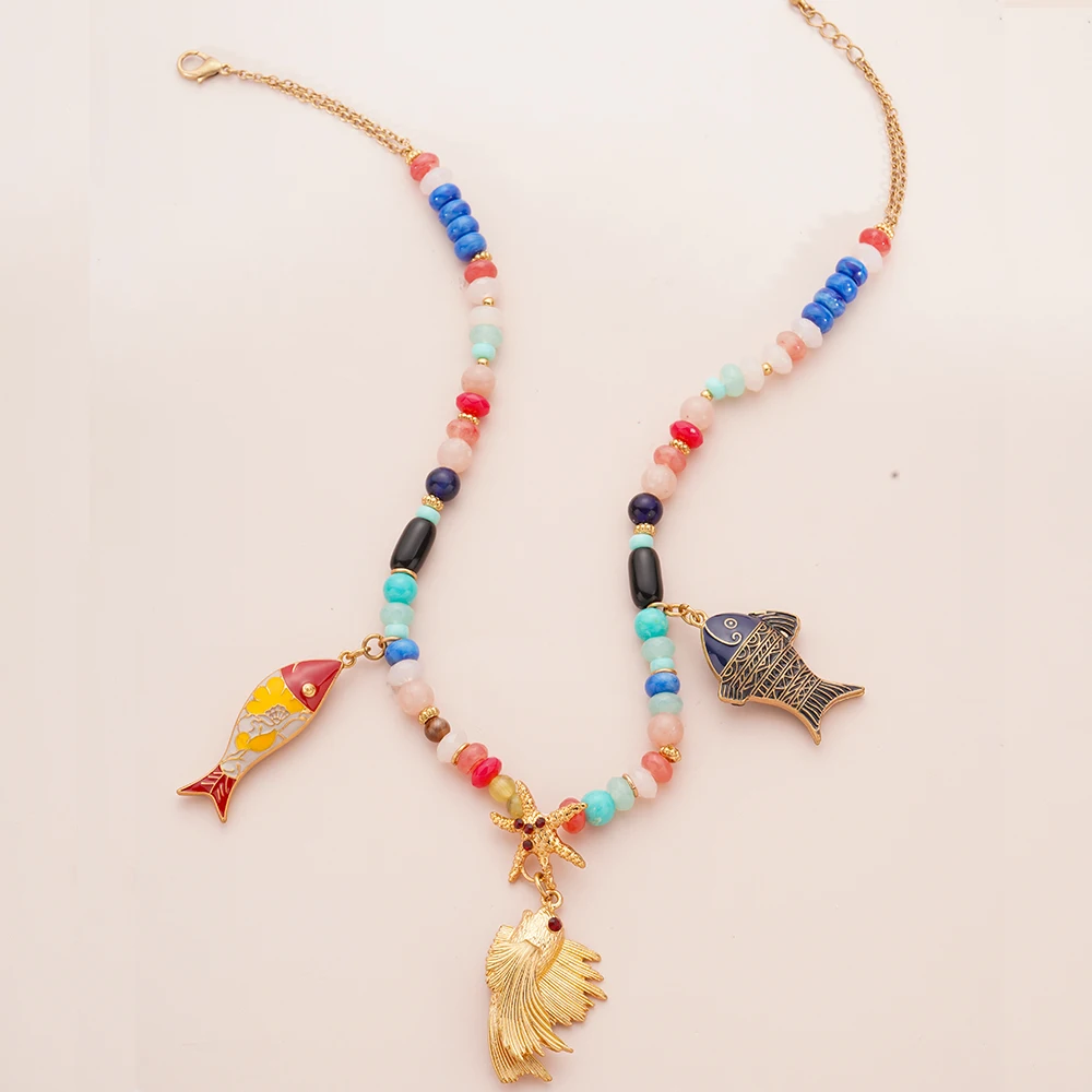 

Women Accessories 2024 Cute Animal Fish Necklace Handmade Beads Spacer Beads Mix Color Girls Mermaid Jewelry