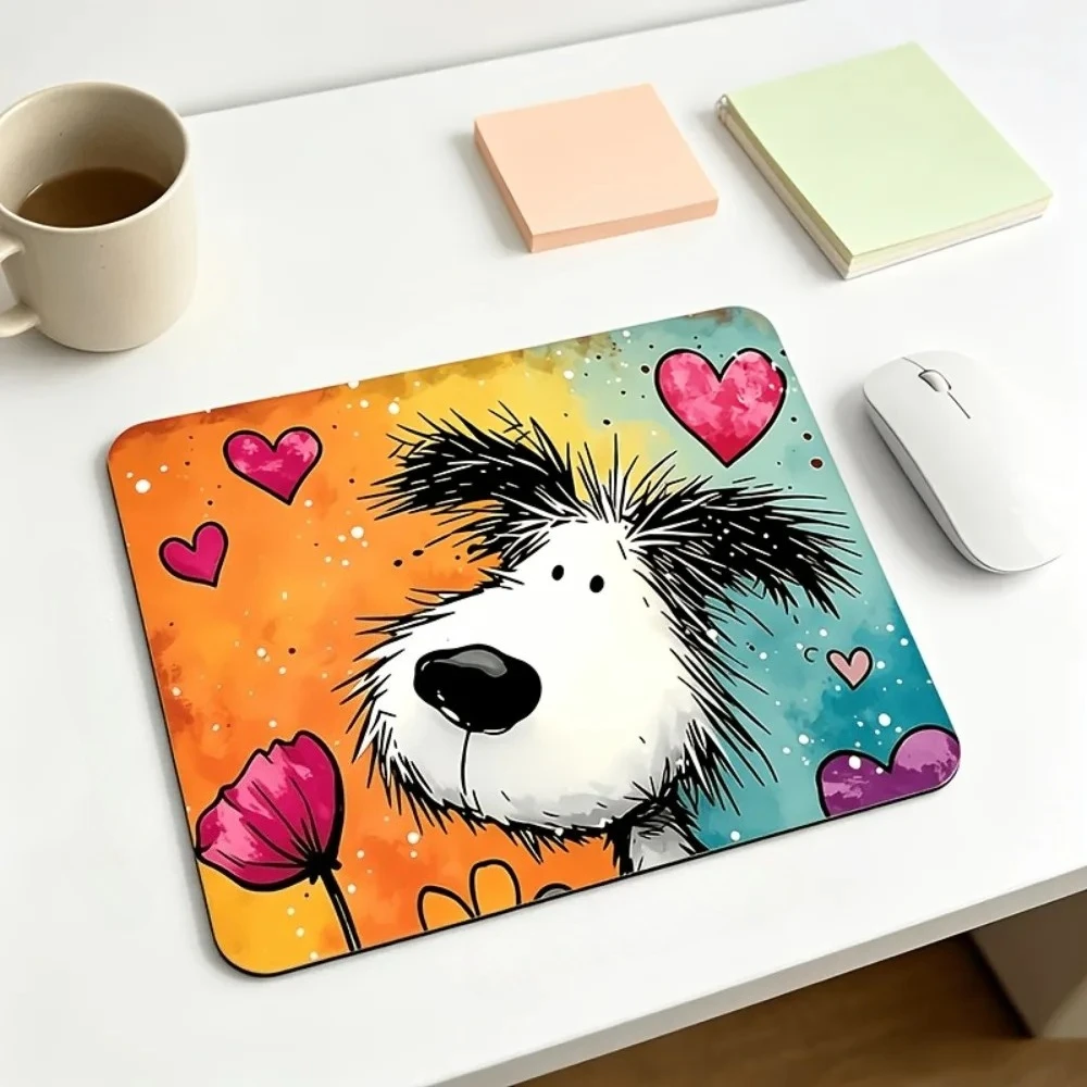 CIFBUY Petit Tapis de Souris Gaming Motif Chien Cœur Dessin Animé, Tapis de Bureau pour Clavier PC, Base en Caoutchouc Antidérapante Durable, pour Ordinateur Portable, Bureau et Maison