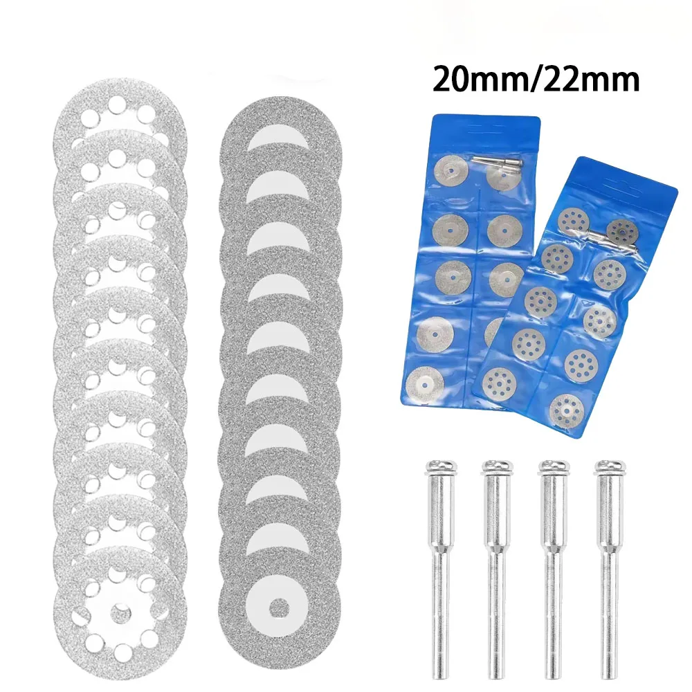 

10pcs 20mm/22mm Mini Sharp Diamond Cutting Disc Wheel With 2pcs 3mm Mandrels For Rotary Tool Cutting Disc DIY Tool Accessories
