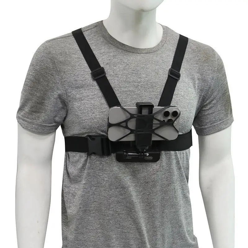 Adjustable Chest Phone Mount with Elastic Straps Hands Free POV Shooting Holder for Vlogging Cycling Hiking Outdoor Sports