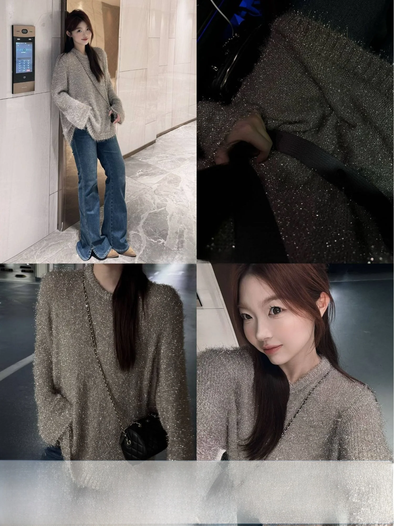 

JGGU Glowing Silk Loose Fit round Ne Pullover Sweater Comfortable Soft Long Sve Women's Knittedwear Versatile Casual Sle