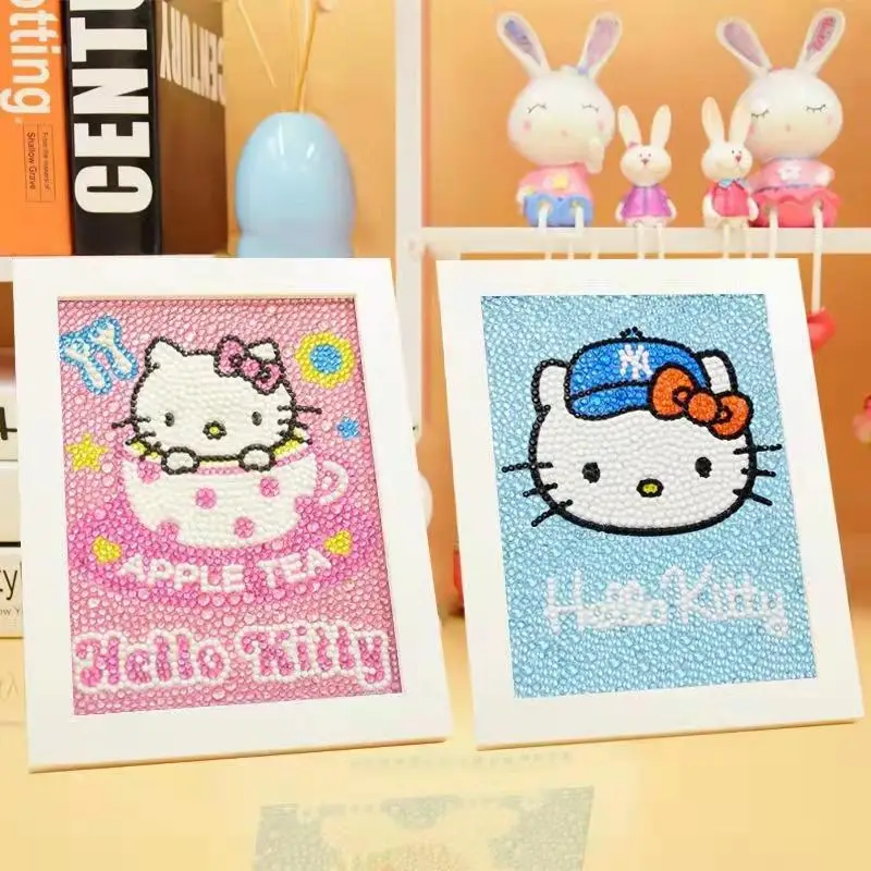 Sanrio Hello Kitty Hand Diy Stickers Full Of Diamonds Kitty Pink Cartoon Diamond Stickers Anime Figure Kt Cat Paintings Girl Toy