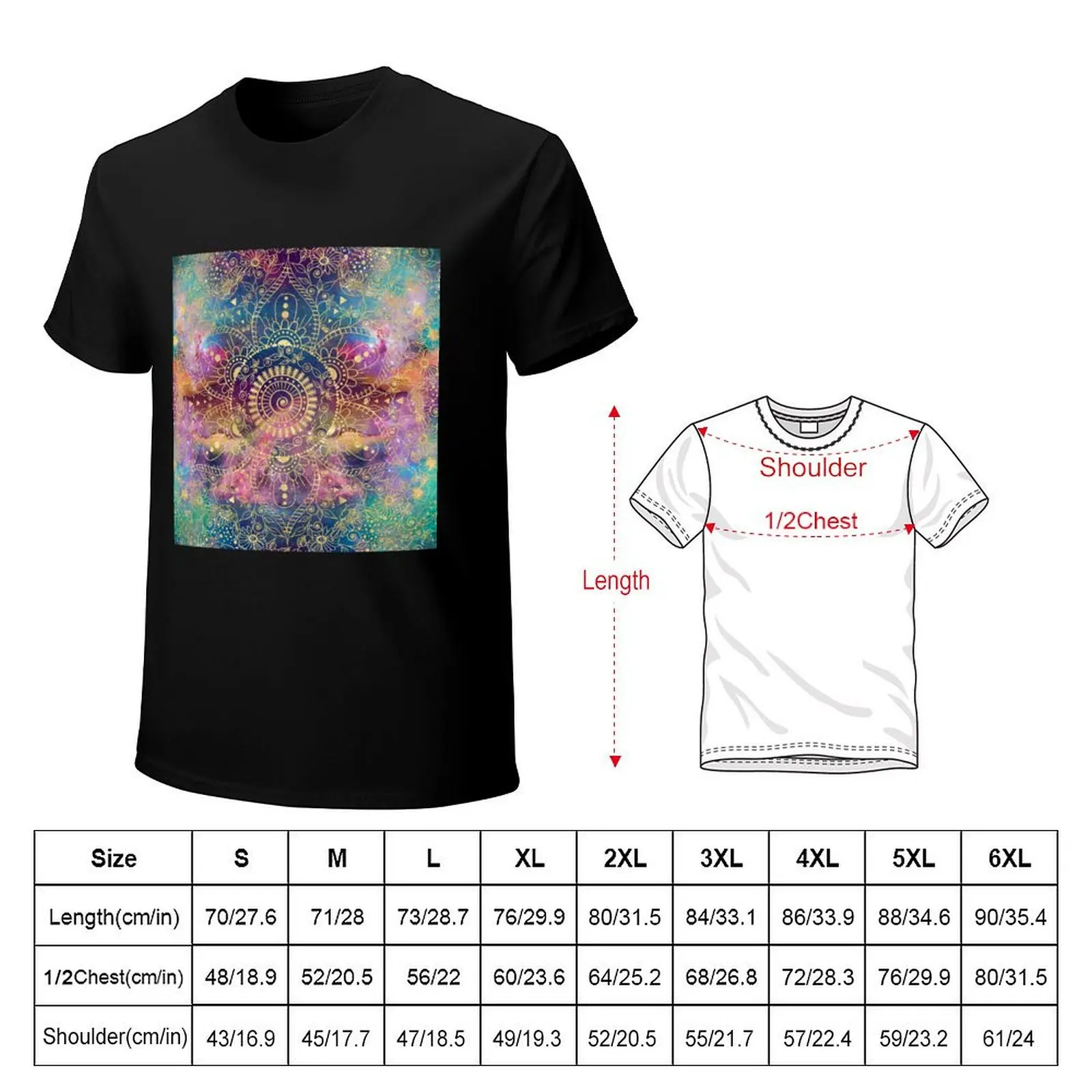 Gold Mandala Watercolor Colorful Nebula T-Shirt oversized t shirt plus sizes aesthetic clothes tops mens graphic tshirts