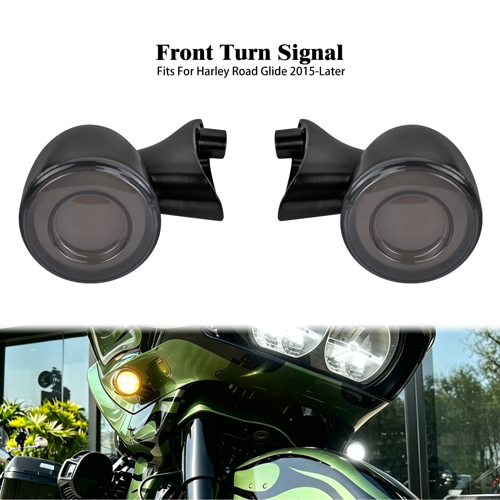 Front Amber Turn Signal LED Light Motorcycle Bullet Indicator White Running 12V 3 Wire For Harley Touring Road Glide FLTRX 15-UP