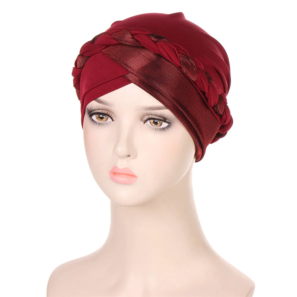 

Indian Glitter Braid Turban Women Chemo Cap Muslim Hijab Hair Loss Bonnet Hat Head Scarf Wrap Headwear African Headtie Beanies