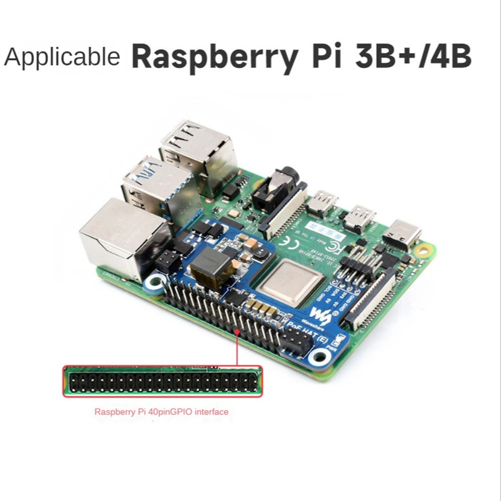 Waveshare PoE HAT(E) для Raspberry Pi Ethernet Плата расширения питания для Raspberry Pi 3B +/4B для IEEE 802.3Af 1 шт.