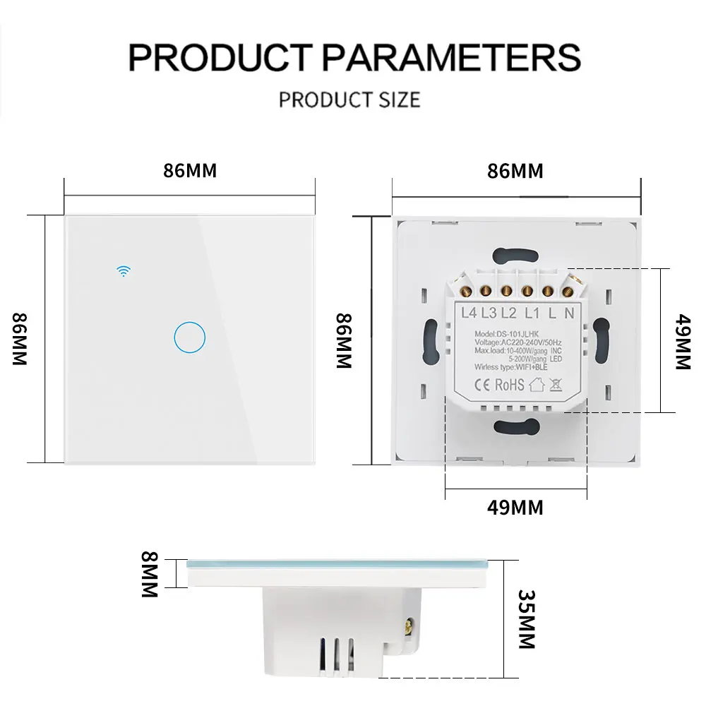 Apple Homekit Smart Switch No Neutral EU/US WIFI Touch Sensor Light Switch Smart Google Home Alexa Siri Voice Control 220V 110V