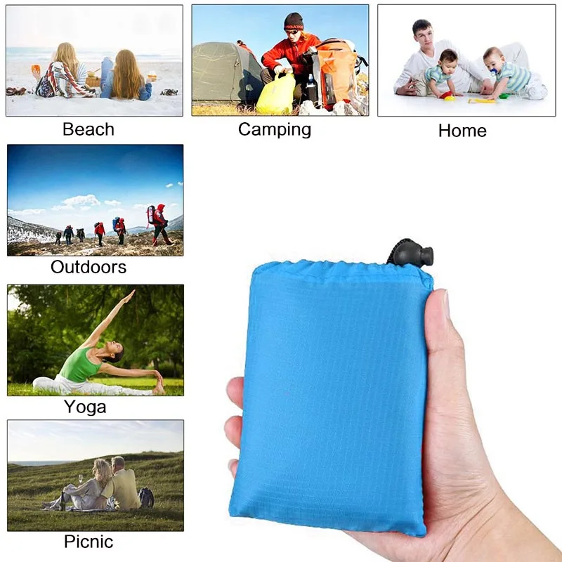 2x2.1m Waterproof Pocket Beach Blanket Folding Camping Mat Mattress Portable Lightweight Mat Outdoor Picnic Mat Sand Beach Mat