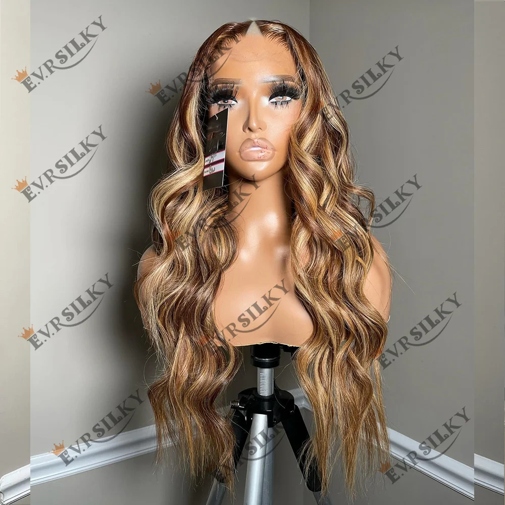 

Highlight Bayalage Honey Blonde Body Wave V-образный парик из натуральных волос для женщин, каштаново-коричневый, мягкий, удобный в носке, бесклеевые парики U-образной формы