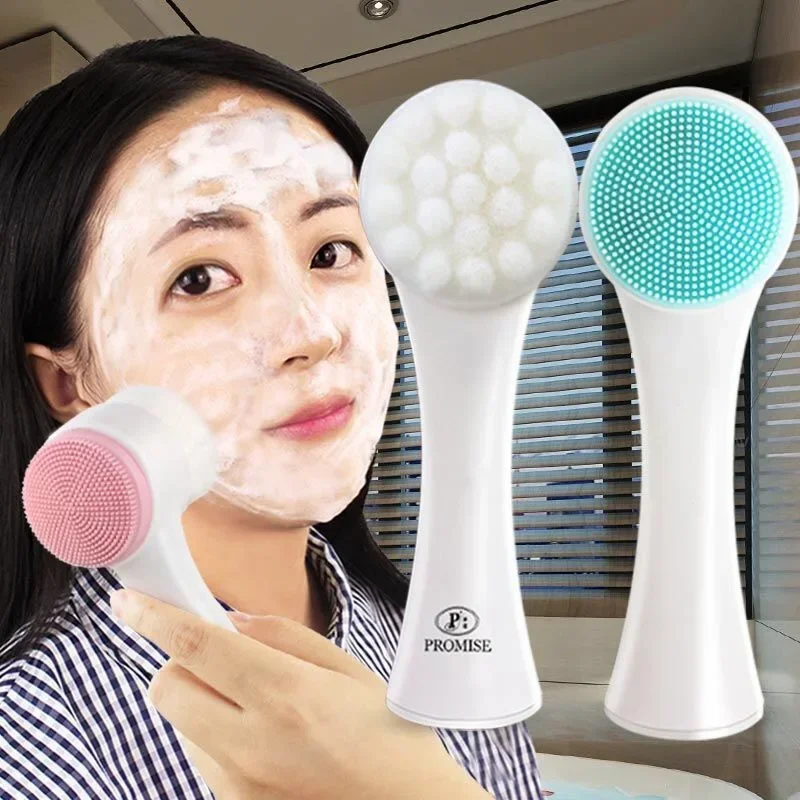 1pcs 3D Double Silicone Facial Cleansing Brush Manual Massage Facial Brush Soft Bristles Exfoliator Double Sided Face Wash Brush