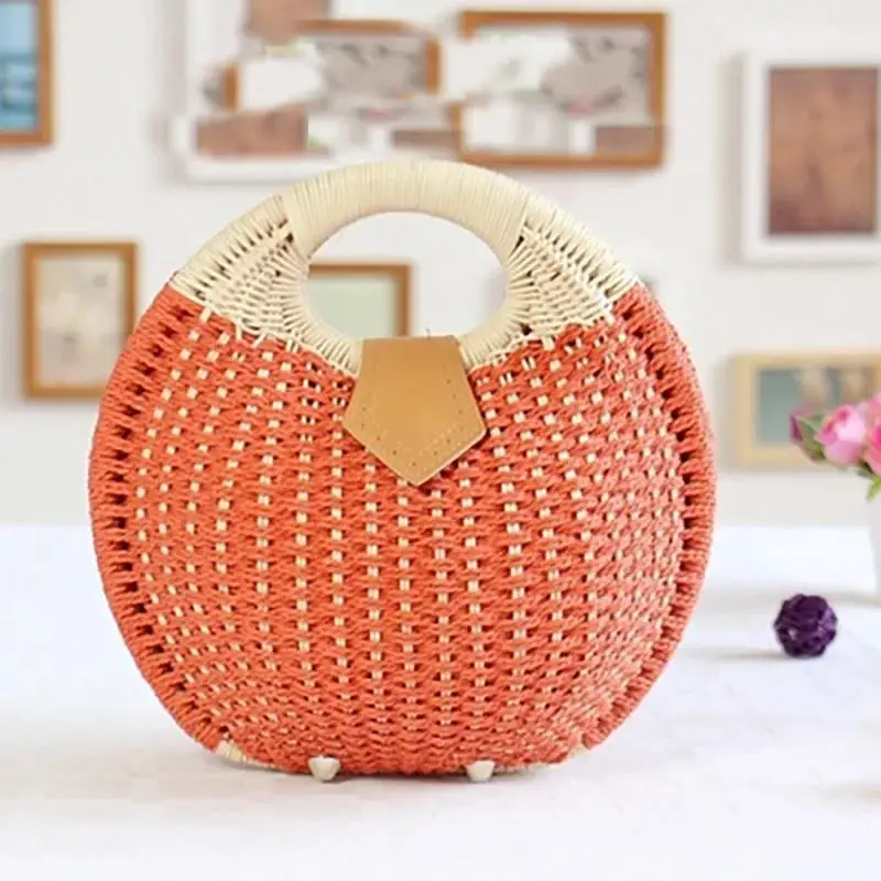 Fashion Summer Straw Bags  Female Beach Tote Handbags Round Shape Women\'s Woven Straw Bag