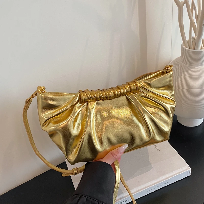 

Designer Pleated Cloud Bag Ladies Fashion Hobo Evening Clutch Bag Gold Party Purse 8 Colors Pu Leather Shoulder Crossbody Bag