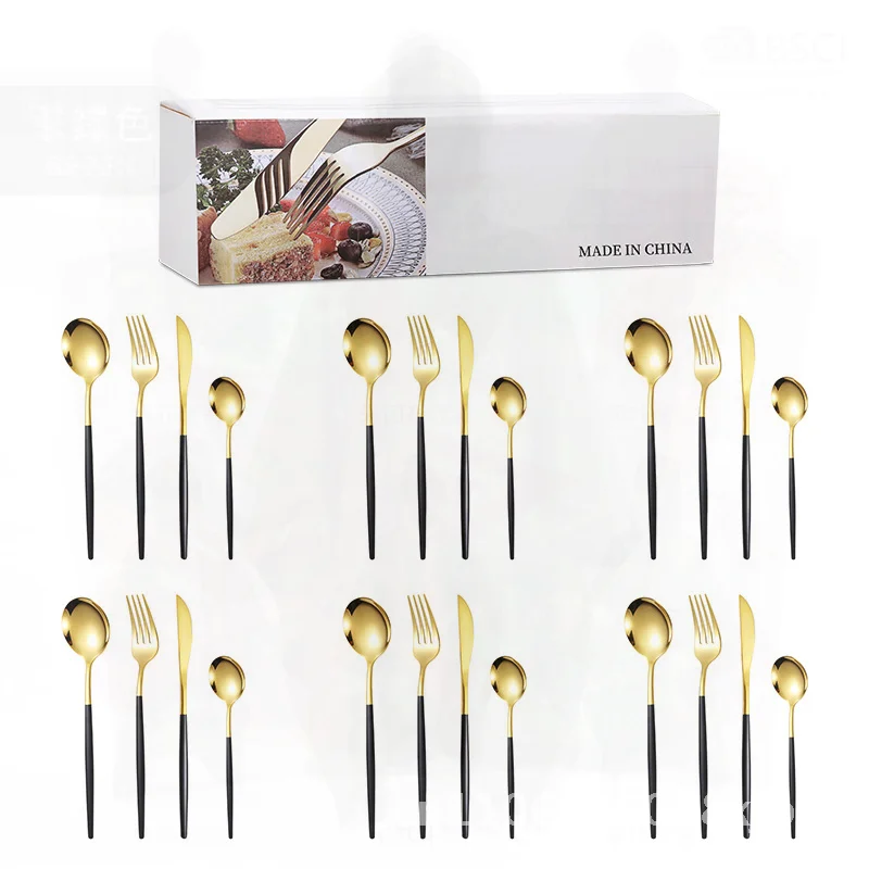 

Набор посуды из нержавеющей стали из 24 предметов — современный минималистичный нож для стейка в западном стиле, вилка и ложка, качественная зеркальная полировка для отеля