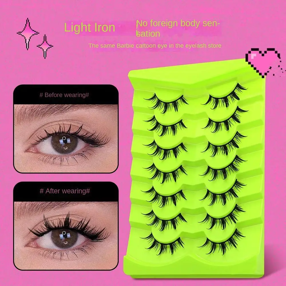 7 Paar weiche, flauschige Manga-Wimpern, 3D-Augen-Make-up im natürlichen Look, Anime-Falsche Wimpern, Kreuz, dünne, stachelige Wimpern, Schönheit