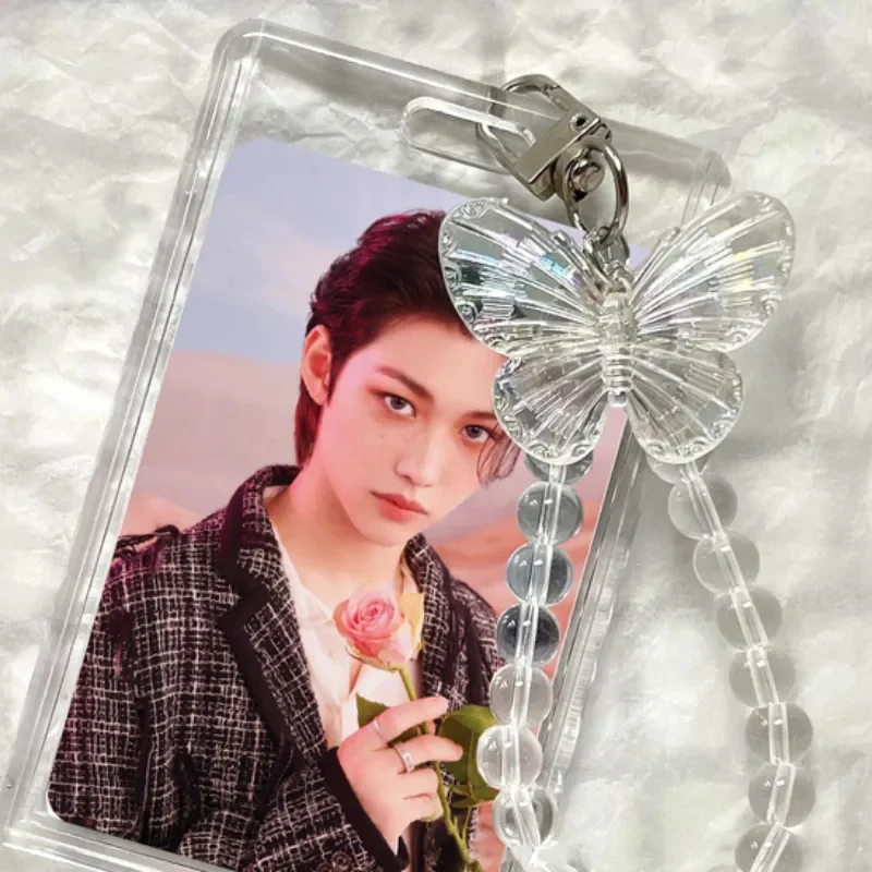 Ins Transparent Photo Frame Keychain Crystal Butterfly Pendant DIY Insert Photoes Photocard Split Keyring Idol Card Holder