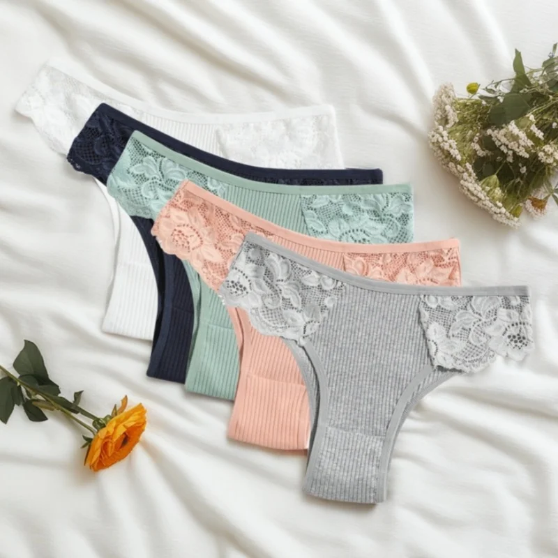 

Women Cotton Panties Low-Waist Soft Lace Trim Briefs Breathable Intimates Breathable Underware S-L