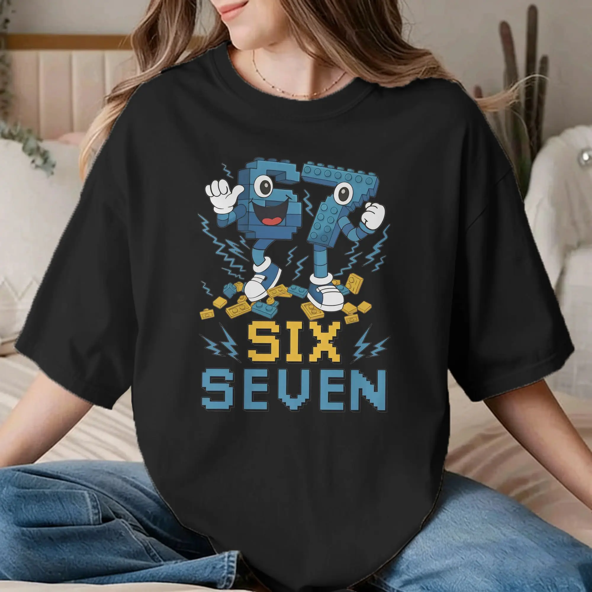 Camisetas Masculinas e Femininas 67 Six Seven 6-7, Meme de Jogos 'Brainrot', Roupas de Algodão Puro, Camisetas Vintage de Manga Curta, Tamanhos Grande