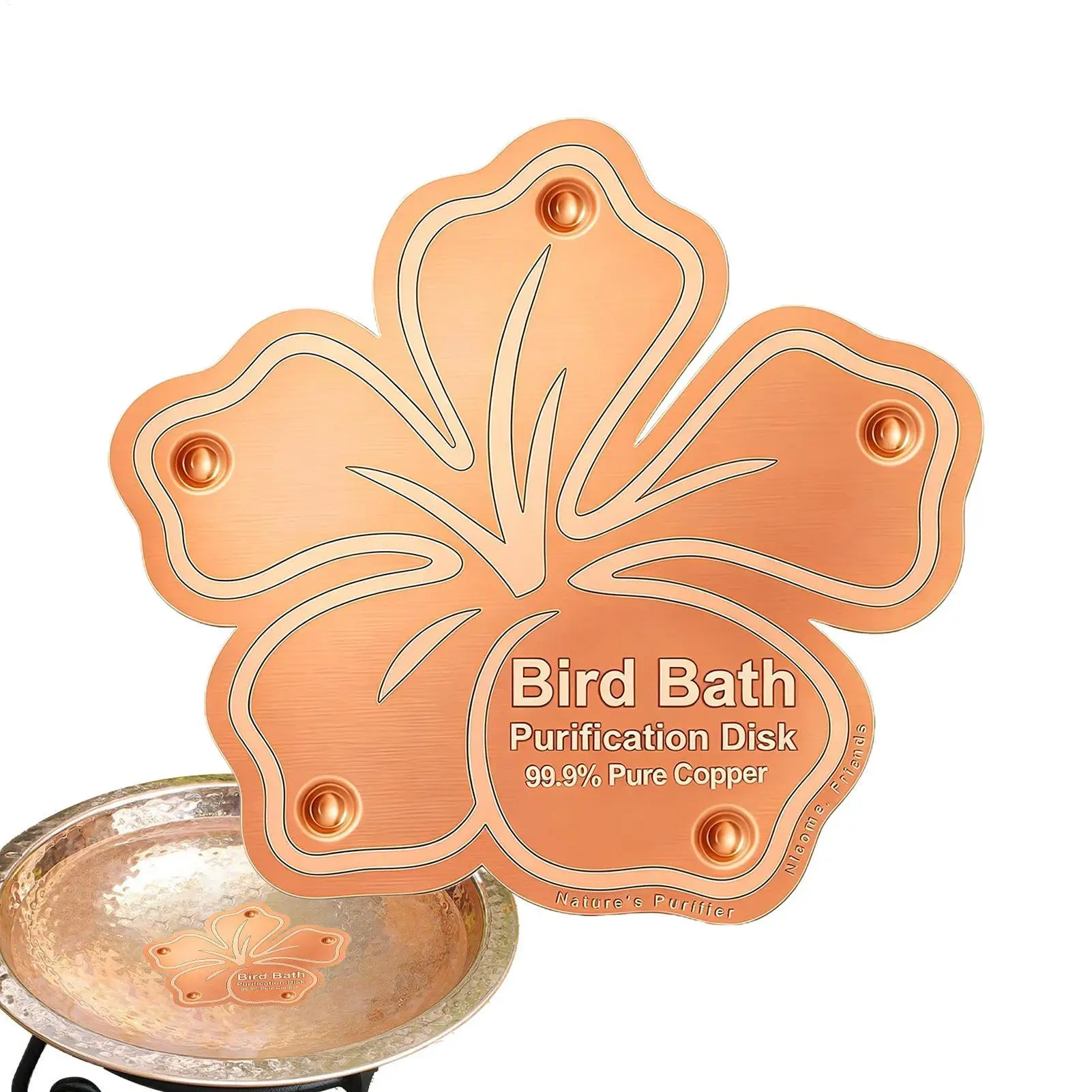 Universal Bird Bath Copper Birdbath Purifier with Triple-Point Support Bath Disk Ornaments Feeder  for Outdoor Bird Baths Bowls