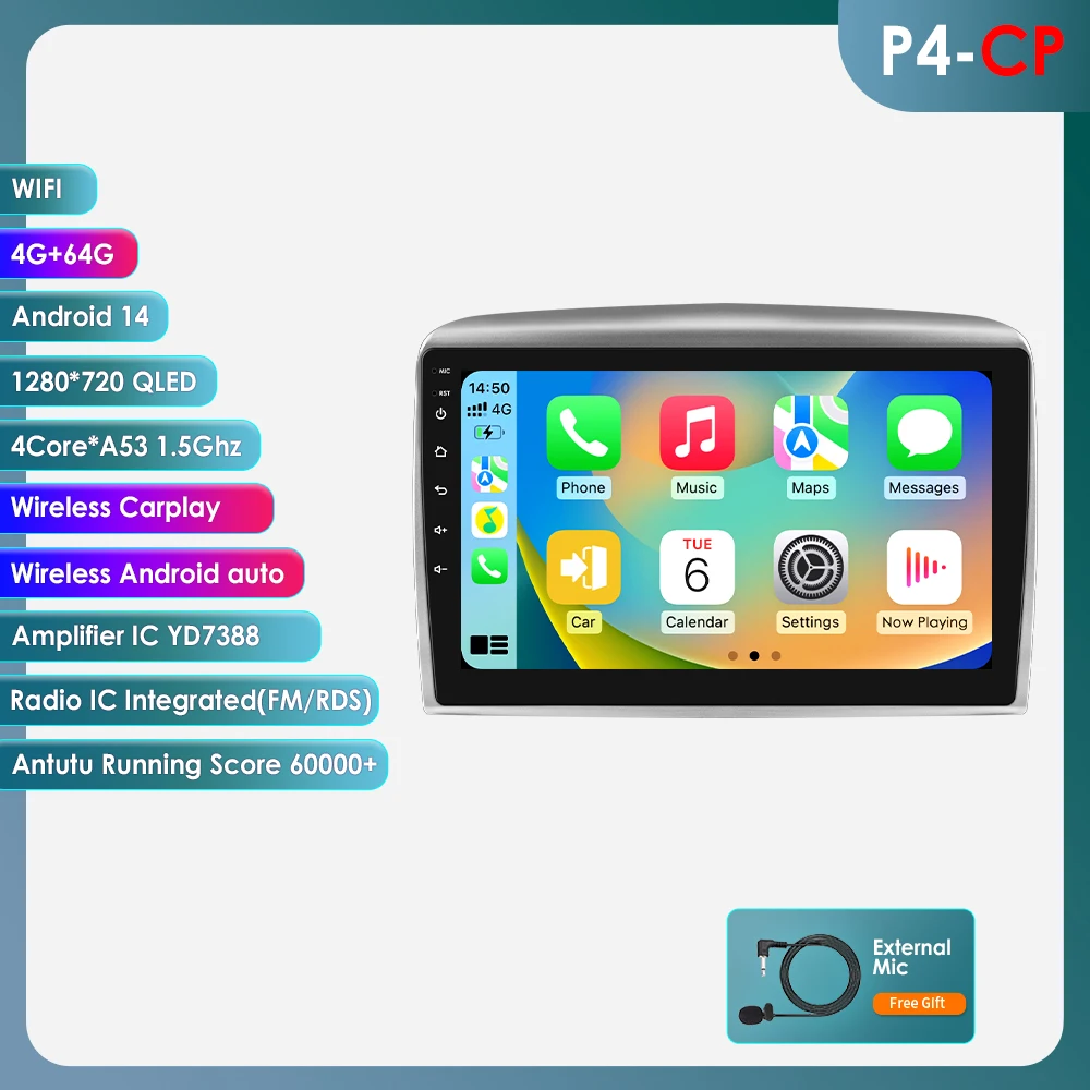 Hizpo 2Din 9 inch Android Autoradio voor Lancia Ypsilon 2006-2011 Auto CarPlay 4G BT RDS DSP GPS Navi Snapdragon 6115 360 ° CAM