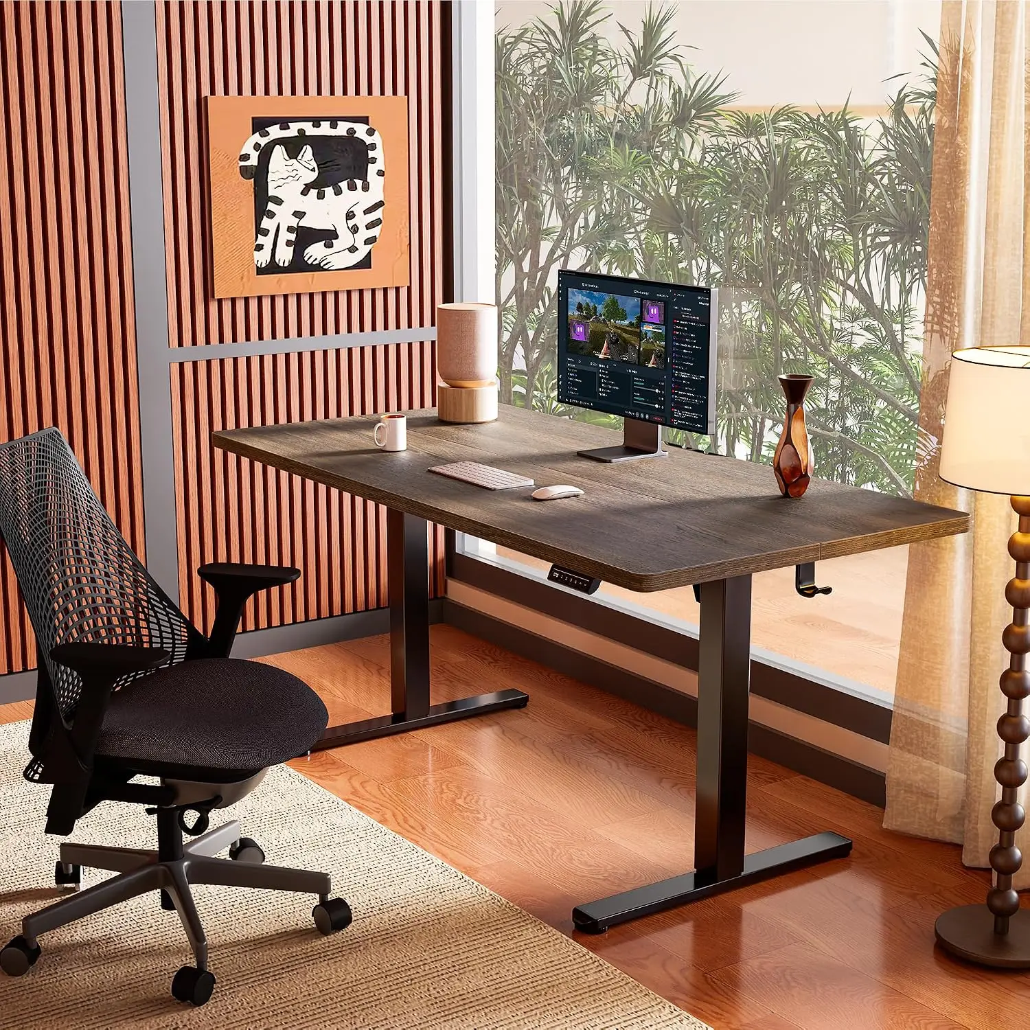 Height Adjustable Electric Standing Desk, 48 x 24 Inches Sit Stand up Desk, Memory Computer Home Office Desk, Dark Walnut
