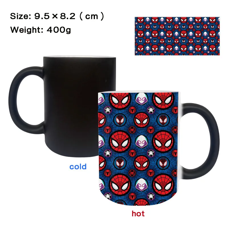 Marvel Superhero Cartoon Spider Man Color Changing Mug Office Indoor Coffee Cup Children's Home Heat-resistant Ceramic Cup