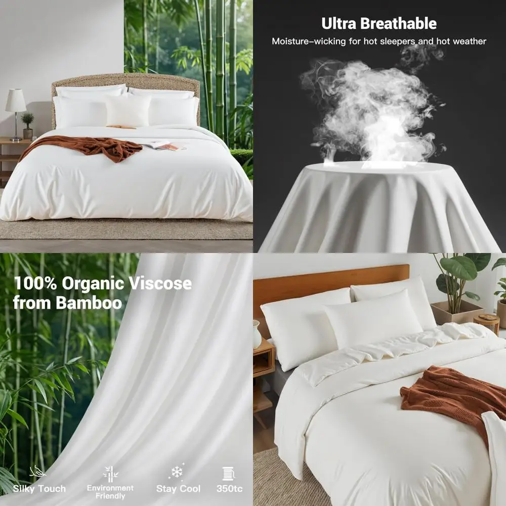 

Organic Bamboo Queen Duvet Cover Set - Ultra Soft Cooling, 1 Cover + 2 Pillowcases, 90x90, Hypoallergenic Bedding