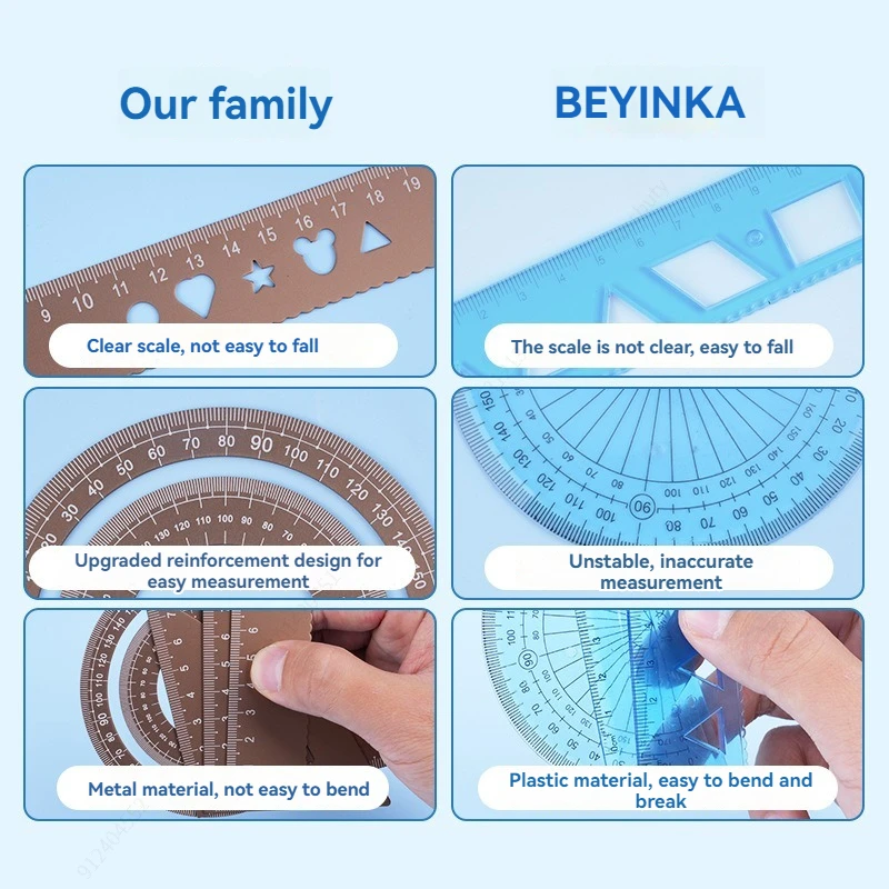 4 In 1 Aluminum Alloy Ruler Stationery Set Aluminum Alloy Multifunctional Combination Ruler for Drawing Ruler Set