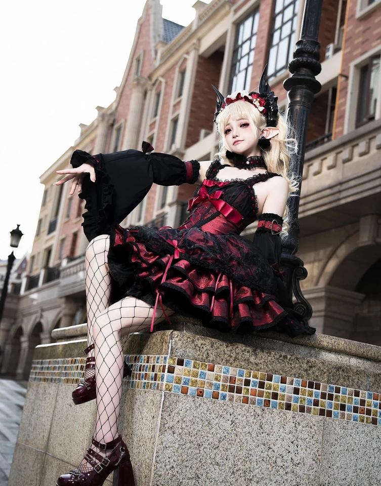 Dark Gothic Lolita JSK Black Red Camisole Dress Subculture Y2K E