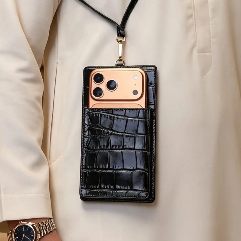 Hiram Beron Gift Mobile Phone Bag Purse with Lanyards Luxury Croco Pattern Case