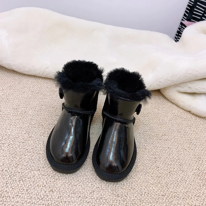 New Sheepskin Fur Children Snow Boots Low Top Boots Waterproof  Anti-skid Cattle Tendon Sole Kids Shoes