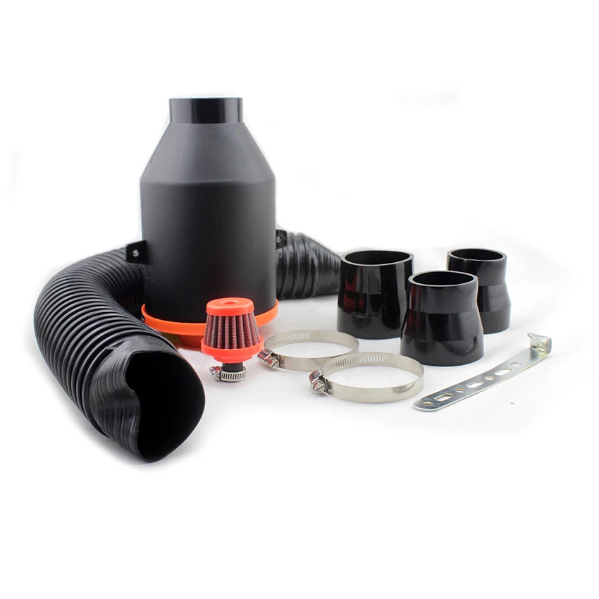 

70 мм 2,75-дюймовый впускной фильтр с высоким расходом, оранжевый, универсальный воздуховод, резиновый переходник, шланг с крышкой, зажим, комплект воздухозаборника