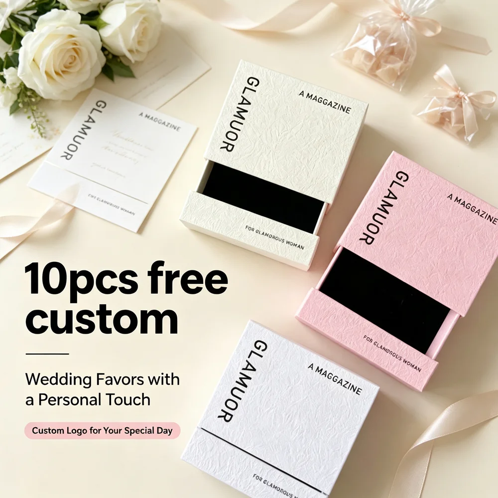10pcsFree Custom Mini Jewelry Packaging Box Paper Drawer Sponge Inside Ring Necklace Storage Christmas Gift Case Earing Card Bag