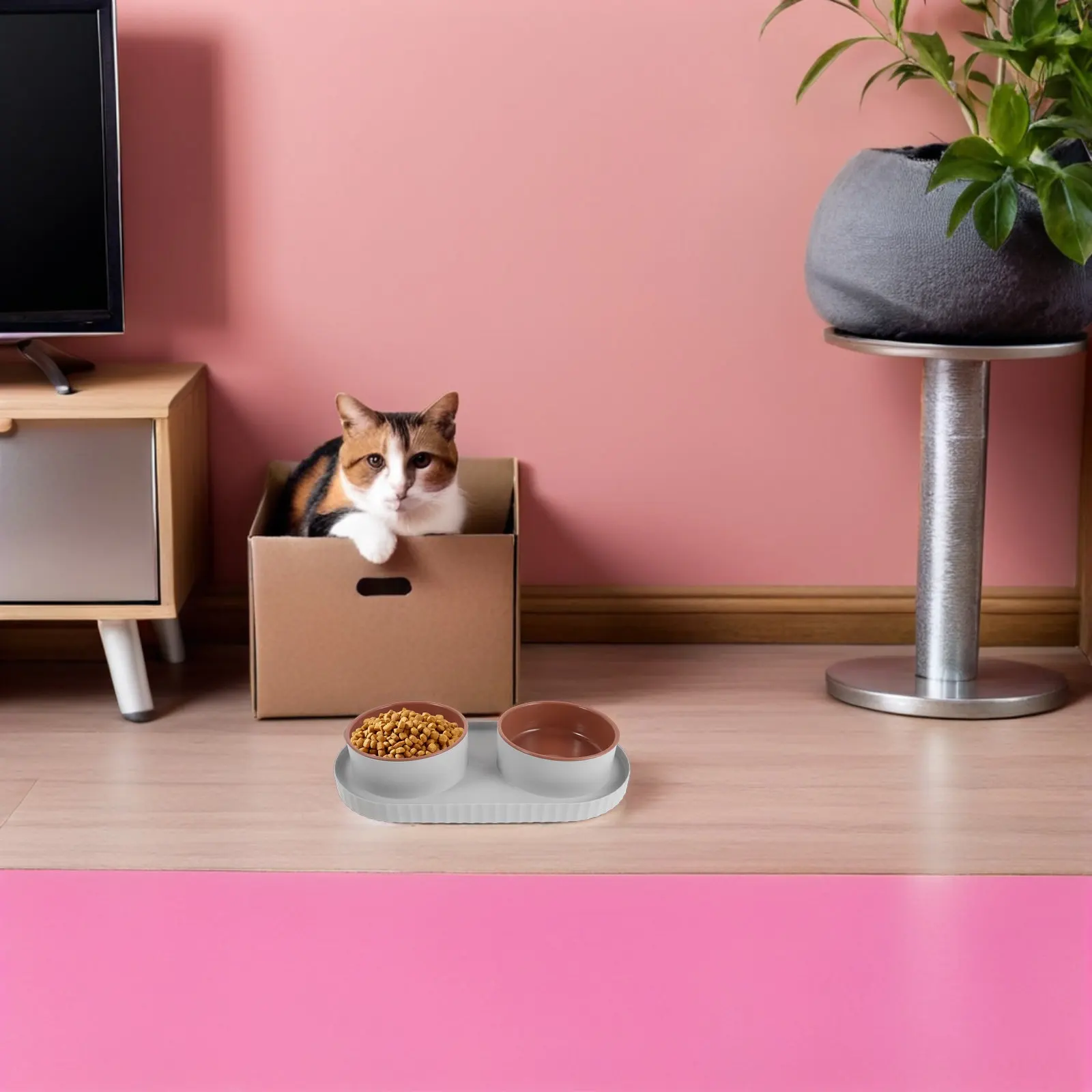 

Набор из двух мисок для кормления животных: пластиковые, с защитой от опрокидывания, на нескользящей подставке, для кошек, собак, котят, устойчивые к проливанию, для использования в помещении и на улице