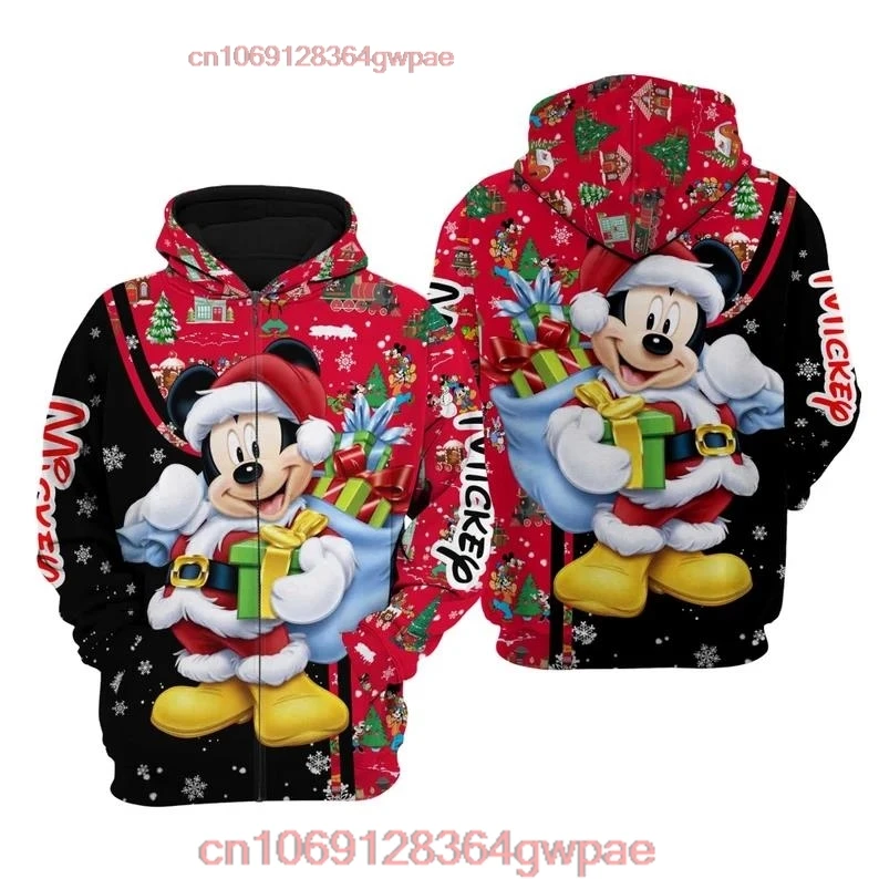 Mickey Mouse Red Christmas Hoodie Disney Sweatshirt/Hoodie/Fleece Jacket Stylist Unisex Cartoon Graphic Outfits Men Women